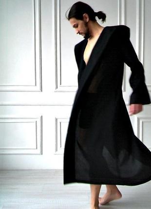 Чоловічий халат з капюшоном з натурального льону3 фото
