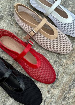 Крутезні жіночі літні балетки туфлі мері джейн бежеві сітка турція4 фото