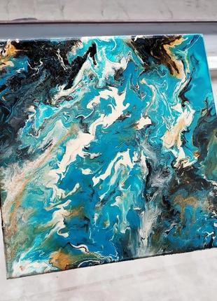 Абстрактная живопись fluid art из эпоксидной смолы и акриловых красок. интерьерная картина 30х30см1 фото