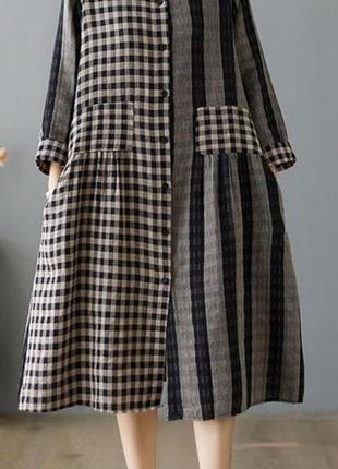 Casual khaki peter pan collar plaid cotton dresses spring3 фото