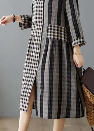 Casual khaki peter pan collar plaid cotton dresses spring