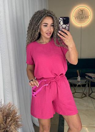 Женский летний костюм из креп жатки кофта и шорты на резинке размеры 42-52
