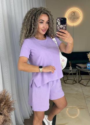 Женский летний костюм из креп жатки кофта и шорты на резинке размеры 42-52