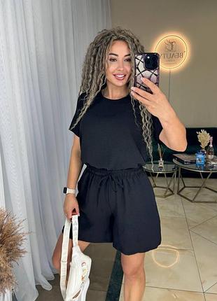 Женский летний костюм из креп жатки кофта и шорты на резинке размеры 42-52