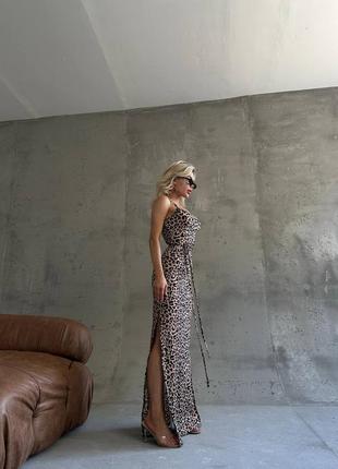 Леопардовое летнее длинное макси платье в леопардовый принт