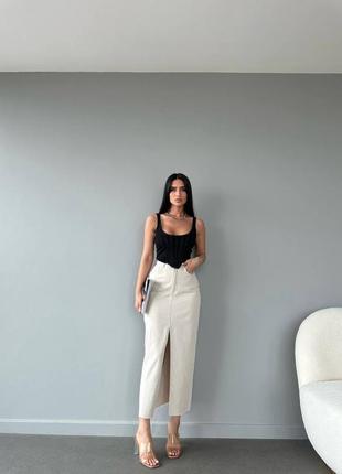 Джинсовая юбка миди с разрезом3 фото