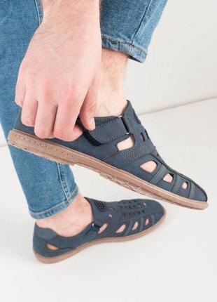Стильные синие мужские босоножки сандалии закрытые летние2 фото