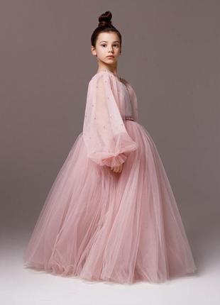 Выпускное платье для девочки микки атлас рукав бисер4 фото