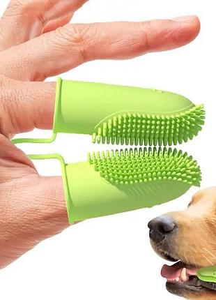 Зубная щетка для собак и кошек двойная "dady" light green
