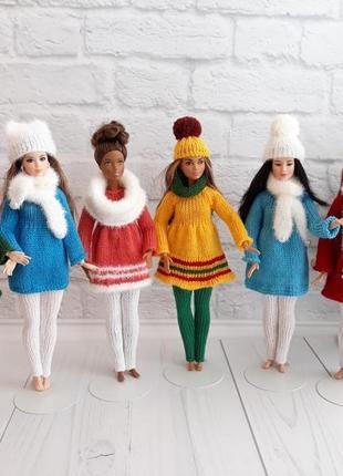 Одяг для ляльок барбі комплект "сніжинка" шапочка з вушками, подарунок дівчинці4 фото