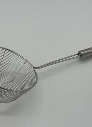 Друшляк дріт з нержавіючої сталі з довгою ручкою сітка для фритюру і картоплі фрі нержавійка l 42 cm
