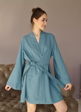Женский  халат-кимоно из натурального льна4 фото