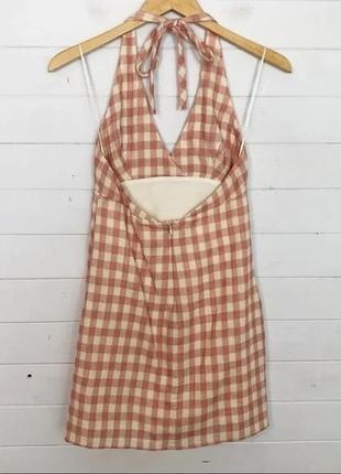 Пудрове плаття в клітинку сукня на шию коротке плаття з відкритою спиною сукня міні плаття бавовна сукня клітинка плаття y2k сукня6 фото