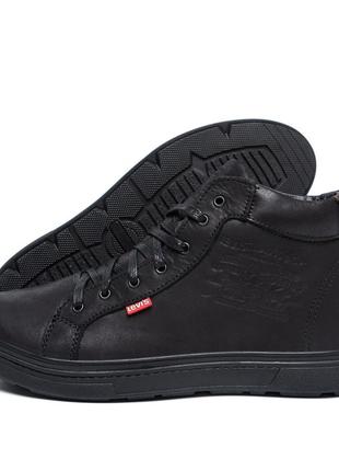Мужские  зимние кожаные кроссовки  levis black classic