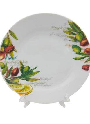 Тарелка мелкая десертная керамическая белая цветная с рисунком закусочная оливки в уп 12 шт d 20 cm forkopt