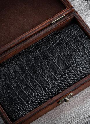 Чохол карман зі шкіри крокодила crocodille ручної роботи | чорний6 фото