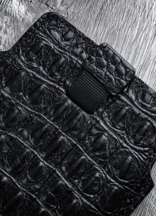 Чохол карман зі шкіри крокодила crocodille ручної роботи | чорний2 фото