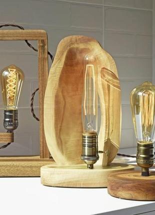 Деревянная настольная лампа эдисона, лампа ночник из натурального дерева, лампа в стиле лофт