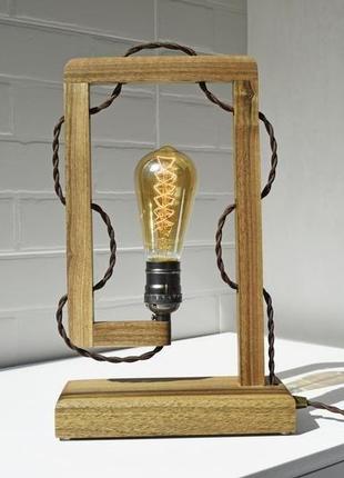Деревянная настольная лампа эдисона, лампа ночник из натурального дерева, лампа в стиле лофт