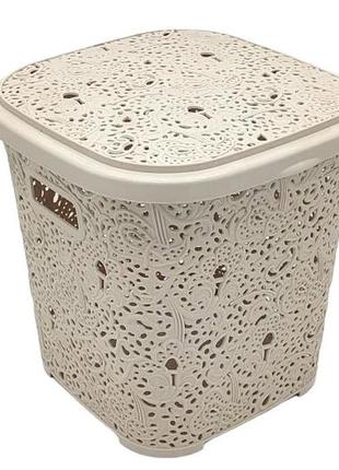 Кошик пластиковий з кришкою ажур elif plastik №387 ящик для зберігання речей 28*28 cm h 26 cm 14 л forkopt