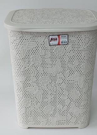 Корзина бак с крышкой для грязного белья большая пластиковая №300 asil 45 литров 41,5...