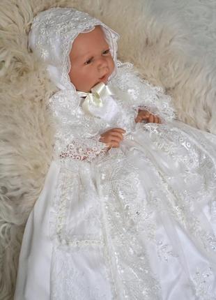 Комплект для хрещення royal : хрестильне плаття і чепчик5 фото