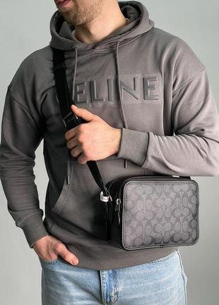 Сумка чоловіча coach charter signature coated canvas crossbody 24 bag - ji charcoal