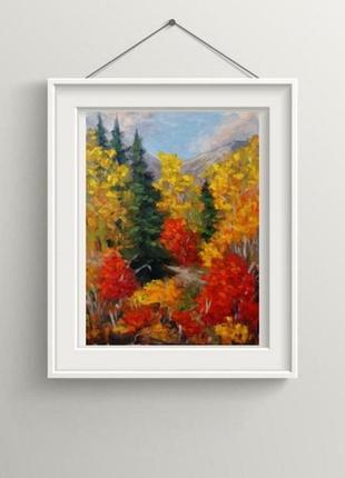 Картина маслом на бумаге 21/28 см осенний пейзаж