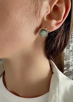 Серебряные серьги 925 проба с натуральным нефритом