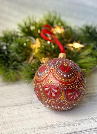 Новорічна іграшка, кулька на ялинку, ялинкова прикраса з ручним розписом, різдвяний декор.