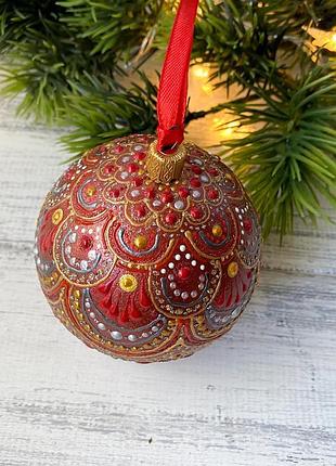 Новорічна іграшка, кулька на ялинку, ялинкова прикраса з ручним розписом, різдвяний декор.