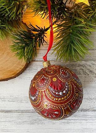 Новорічна іграшка, кулька на ялинку, ялинкова прикраса з ручним розписом, різдвяний декор.
