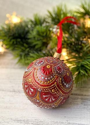 Новорічна іграшка, кулька на ялинку, ялинкова прикраса з ручним розписом, різдвяний декор.