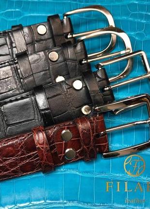 Ремінь класичний люксовий зі шкіри крокодила з італійською пряжкою