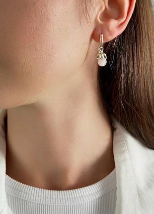 Женские серебряные серьги с натуральным кварцем