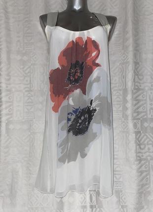 Кардиганное платье м шифон атлас цветы белый бренд