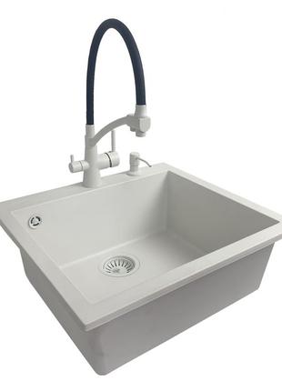 Гранитная мойка walroose runa белая (смеситель+коврик)