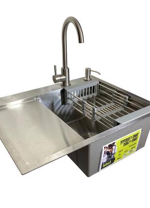 Кухонна мийка lidz чаша справа h6350l вбудована 3.0/1.0 мм(змішувач+дозатор+кошик)