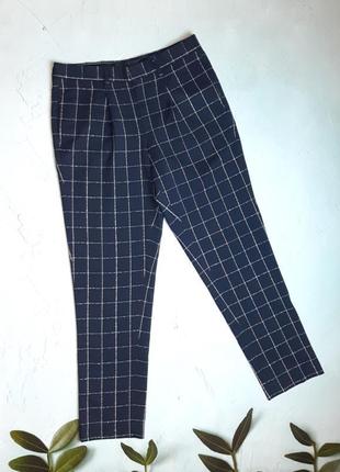 🎁1+1=3 стильні темно-сині звужені штани в клітинку noak, розмір 44 — 46