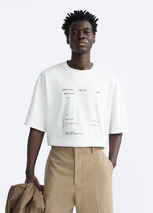 Футболка біла чоловіча з принтом zara new