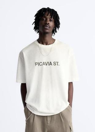 Футболка чоловіча біла з принтом zara new