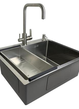 Кухонна мийка gappo gs6050 накладна, змішувач(фільтр)+кошик+дозатор