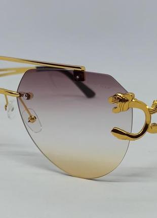 Окуляри в стилі cartier унісекс сонцезахисні бордово бежевий градієнт в золотому металі