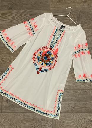 Туніка з вишивкою/подовжена блуза/пляжна туніка/сукня primark р. 12/40/l