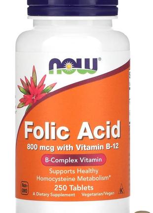 Now foods фолієва кислота 800 мкг 250 таблеток фолат вітамін b-12 комплекс ціанокобаламін now-00476