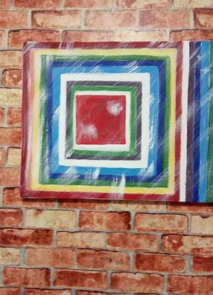 Красный квадрат авторская картина  акрил холст 40х25 см эксклюзивная современная живопись3 фото