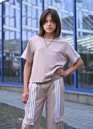 Стильний спортивний костюм для дівчаток підлітків футболка та штани, розміри на зріст 140 — 1645 фото