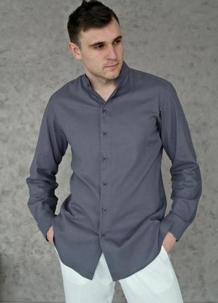 Мужская рубашка из 100% льна с закатывающимися рукавами1 фото