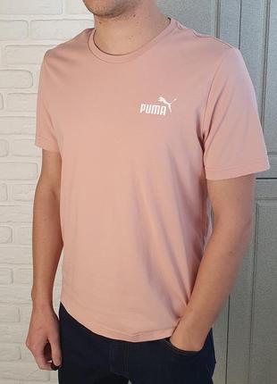 Мужская розовая коттоновая футболка puma пума оригинал