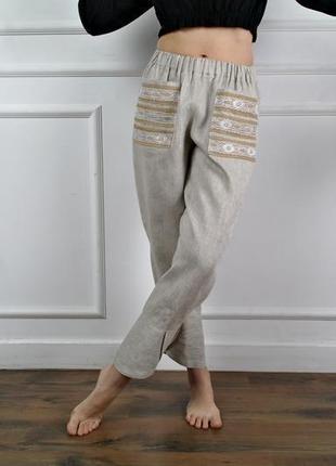 Літні штани в стилі бохо з натурального льону ексклюзив!3 фото